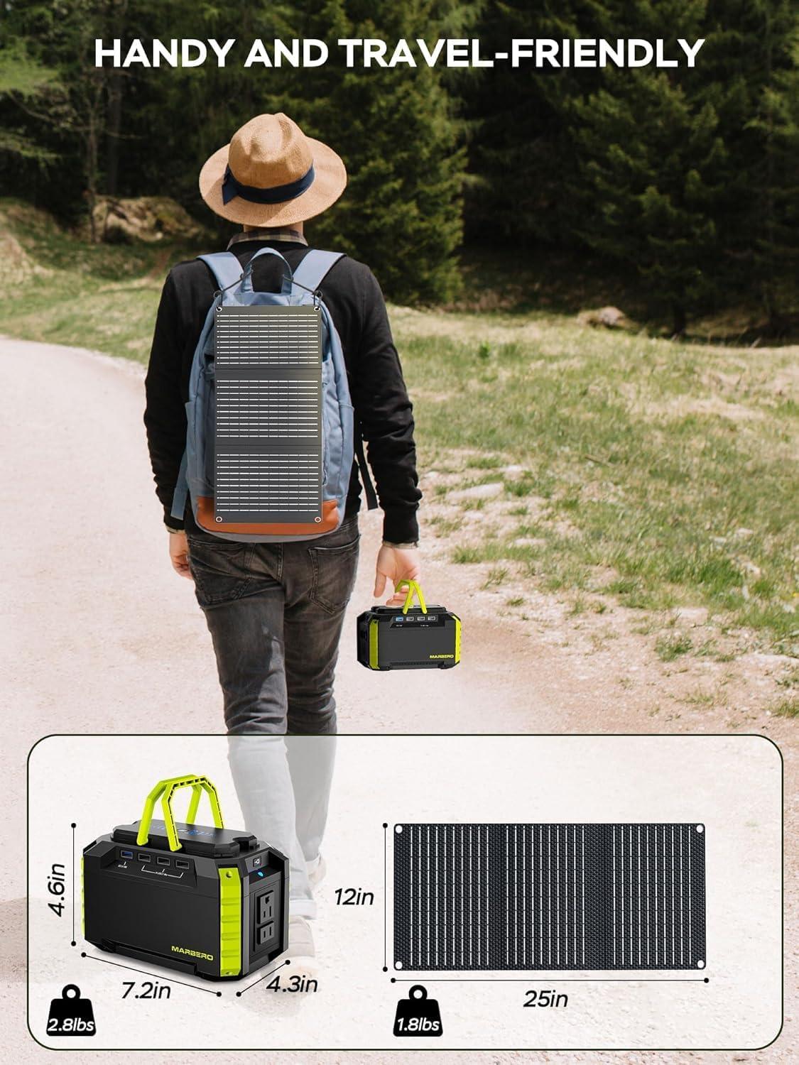 imageMARBERO Portable Power Station 150Wh Camping Solar Generator Laptop Charger Power Bank with AC Outlet 110V 150W Peak with 4USB 4DC Ports LED Flashlights for CPAP Home Camping Hurricane EmergencySOLAR GENERATOR M270 WITH 30W SOLAR