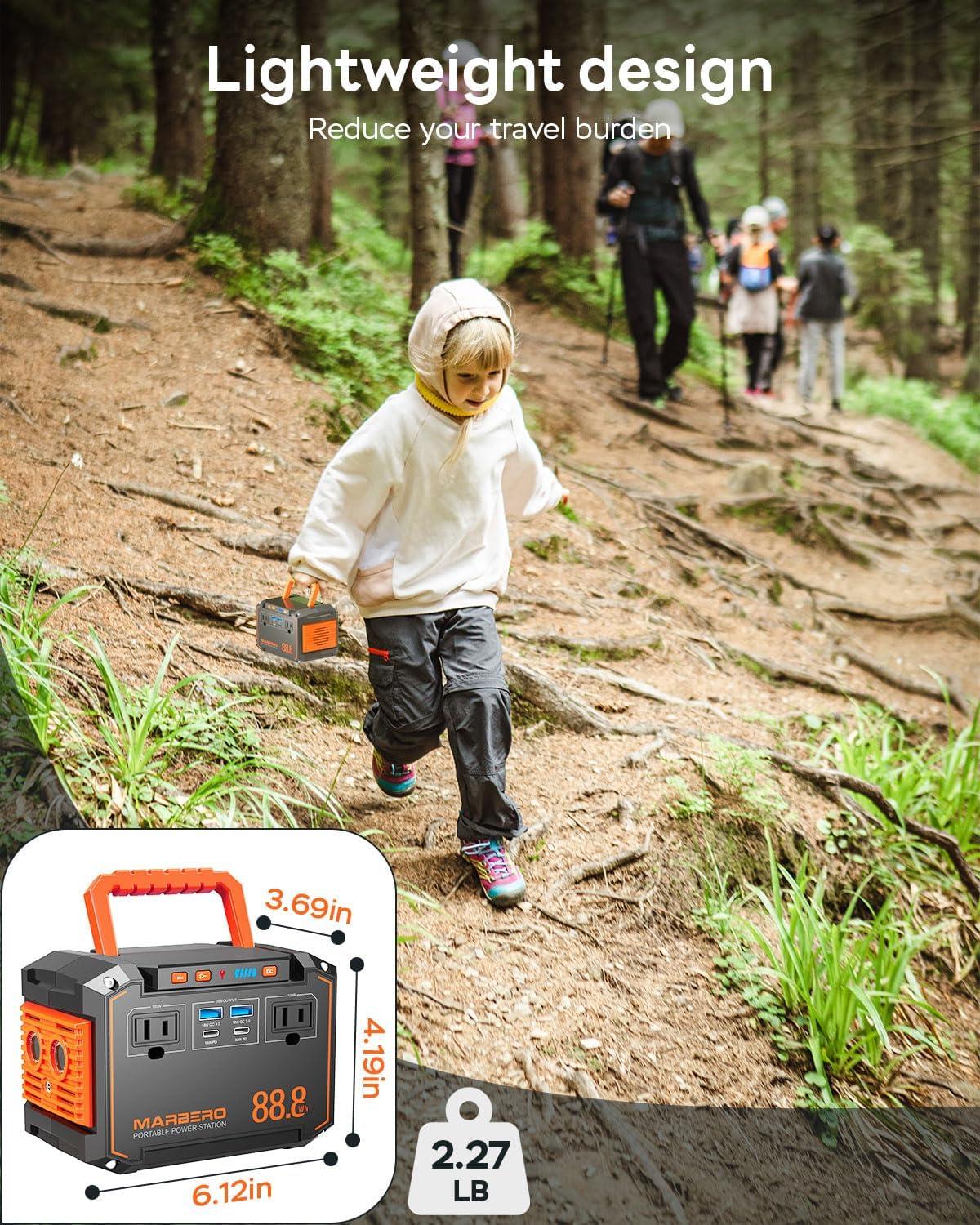 imageMARBERO Portable Power Station 240Wh 350W Peak Camping Portable Power Bank with AC Outlet 110V3USB A 2USB C 2AC2DC Solar Generator for Outdoor Travel Home Emergency HurricaneM13888Wh100W