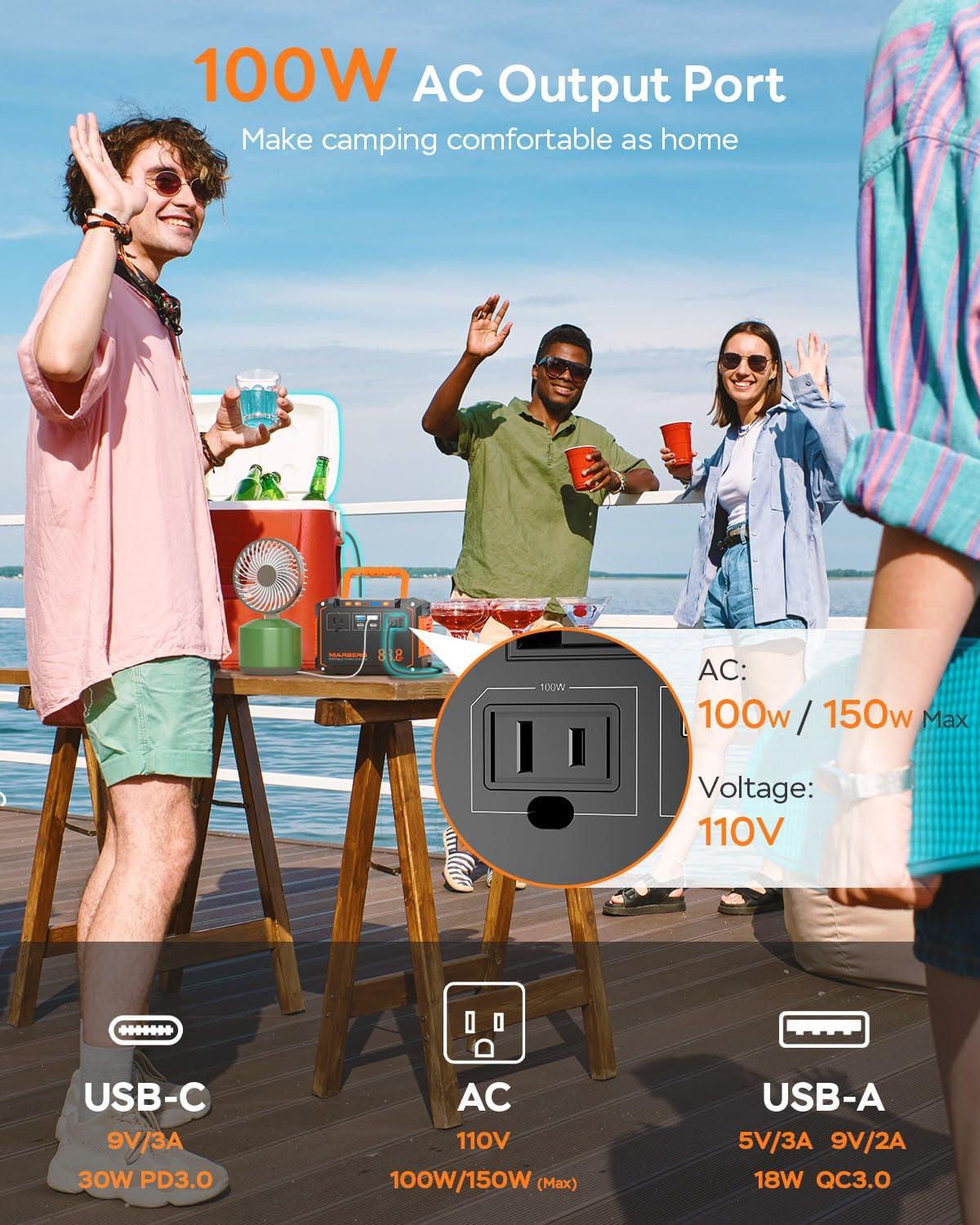 imageMARBERO Portable Power Station 240Wh 350W Peak Camping Portable Power Bank with AC Outlet 110V3USB A 2USB C 2AC2DC Solar Generator for Outdoor Travel Home Emergency HurricaneM13888Wh100W
