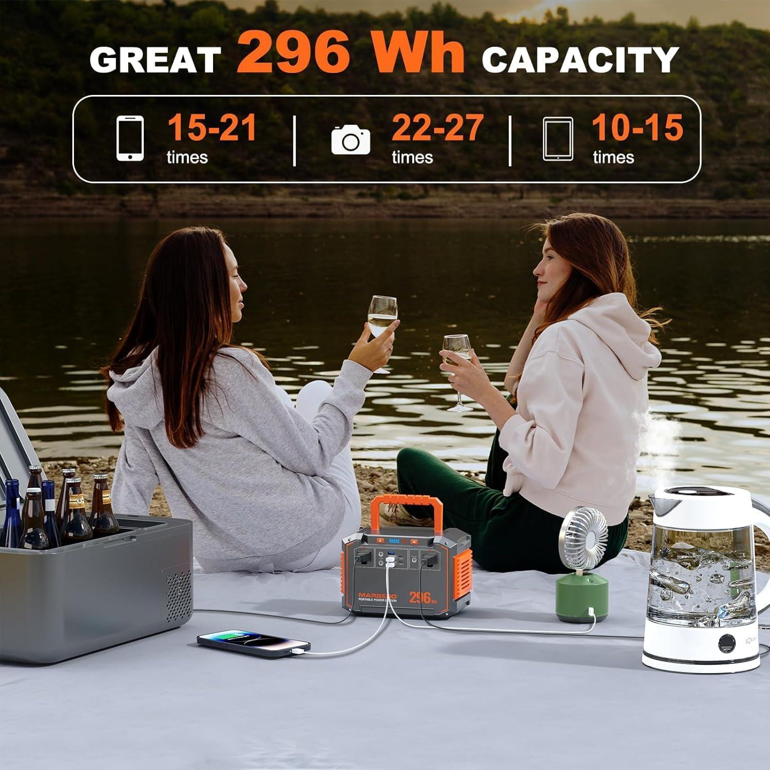 imageMARBERO Portable Power Station 240Wh 350W Peak Camping Portable Power Bank with AC Outlet 110V3USB A 2USB C 2AC2DC Solar Generator for Outdoor Travel Home Emergency HurricaneSolar GeneratorM638SL60 Max