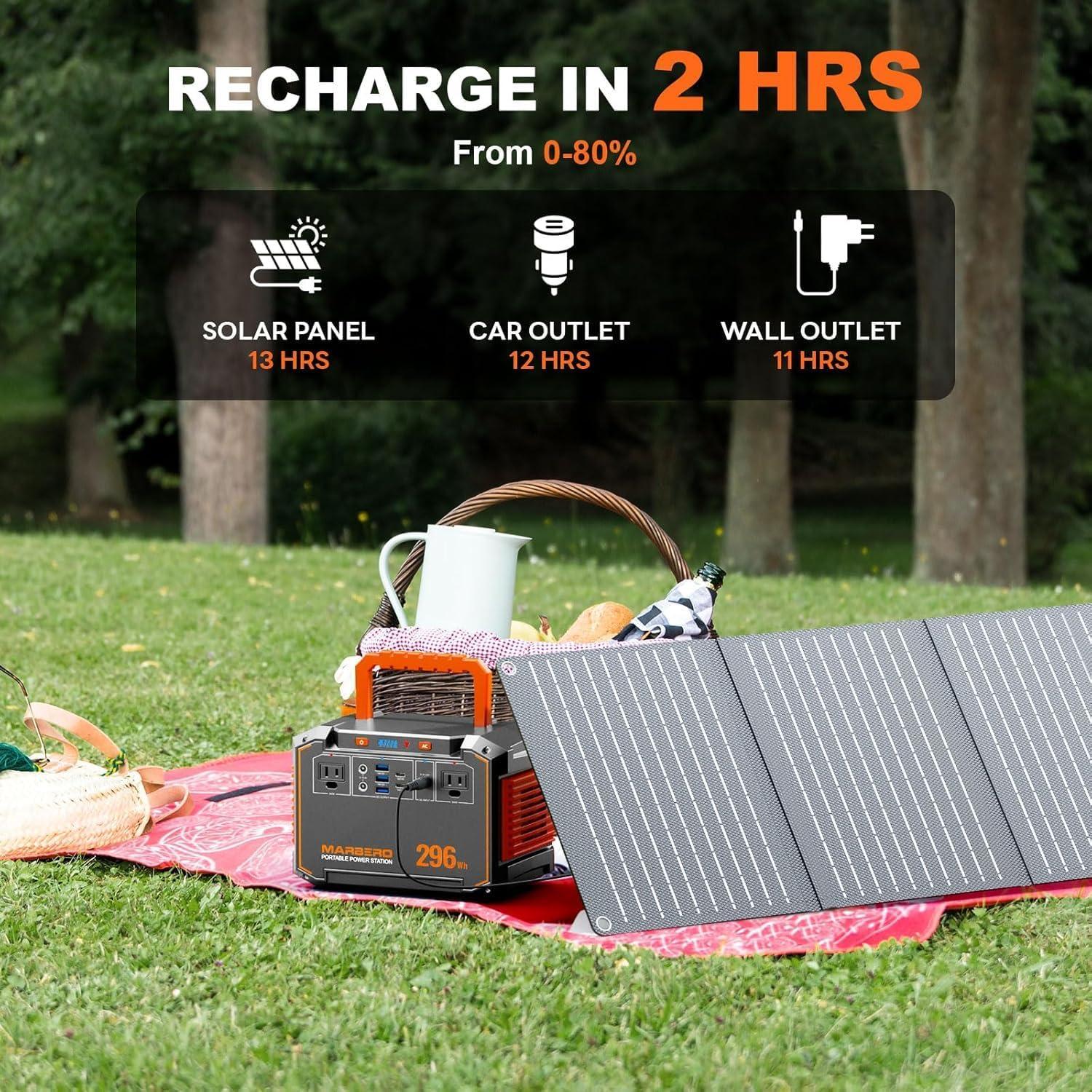 imageMARBERO Portable Power Station 240Wh 350W Peak Camping Portable Power Bank with AC Outlet 110V3USB A 2USB C 2AC2DC Solar Generator for Outdoor Travel Home Emergency HurricaneSolar GeneratorM638SL60 Max