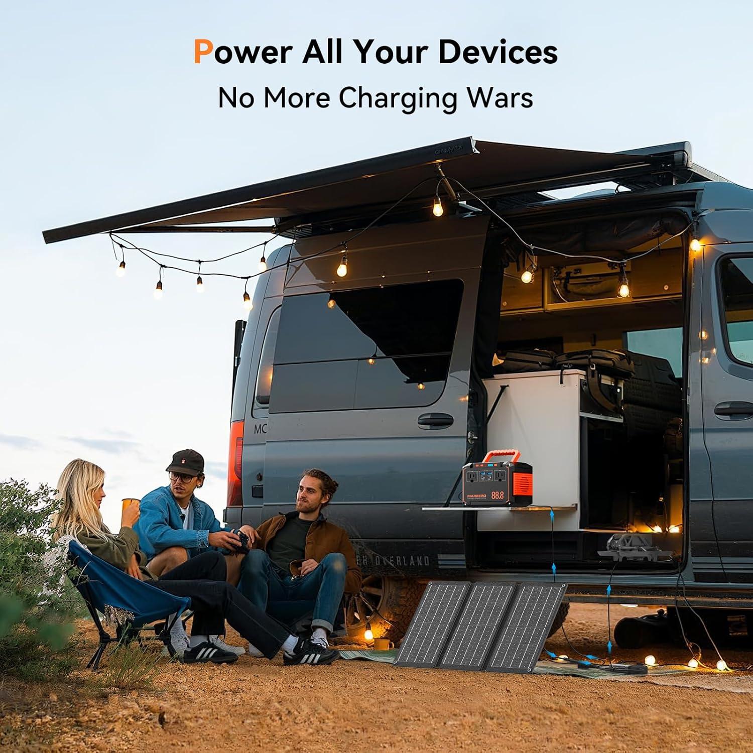 imageMARBERO Portable Power Station 240Wh 350W Peak Camping Portable Power Bank with AC Outlet 110V3USB A 2USB C 2AC2DC Solar Generator for Outdoor Travel Home Emergency HurricaneSolar GeneratorM138SL30 WITH CONNECTOR