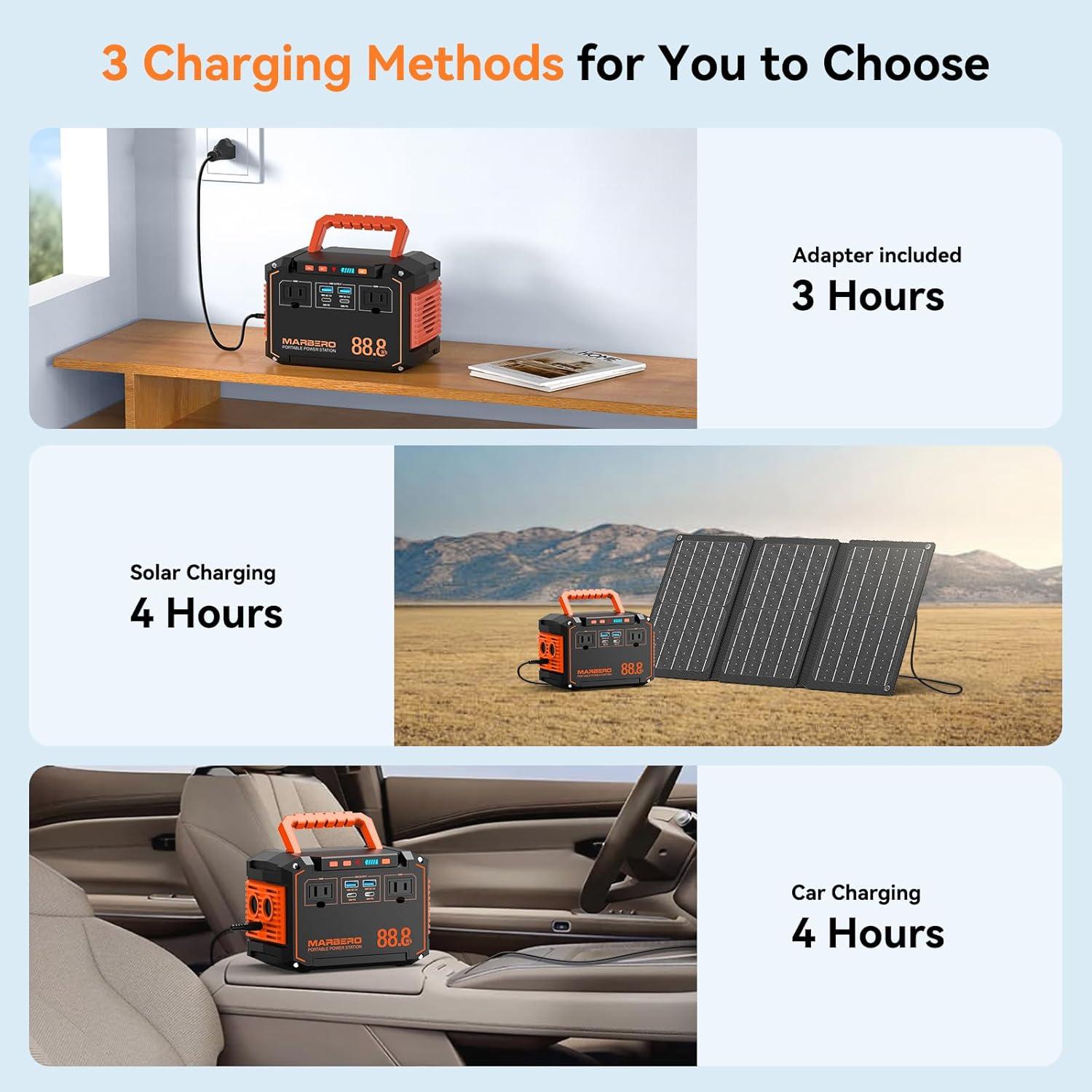imageMARBERO Portable Power Station 240Wh 350W Peak Camping Portable Power Bank with AC Outlet 110V3USB A 2USB C 2AC2DC Solar Generator for Outdoor Travel Home Emergency HurricaneSolar GeneratorM138SL30 WITH CONNECTOR