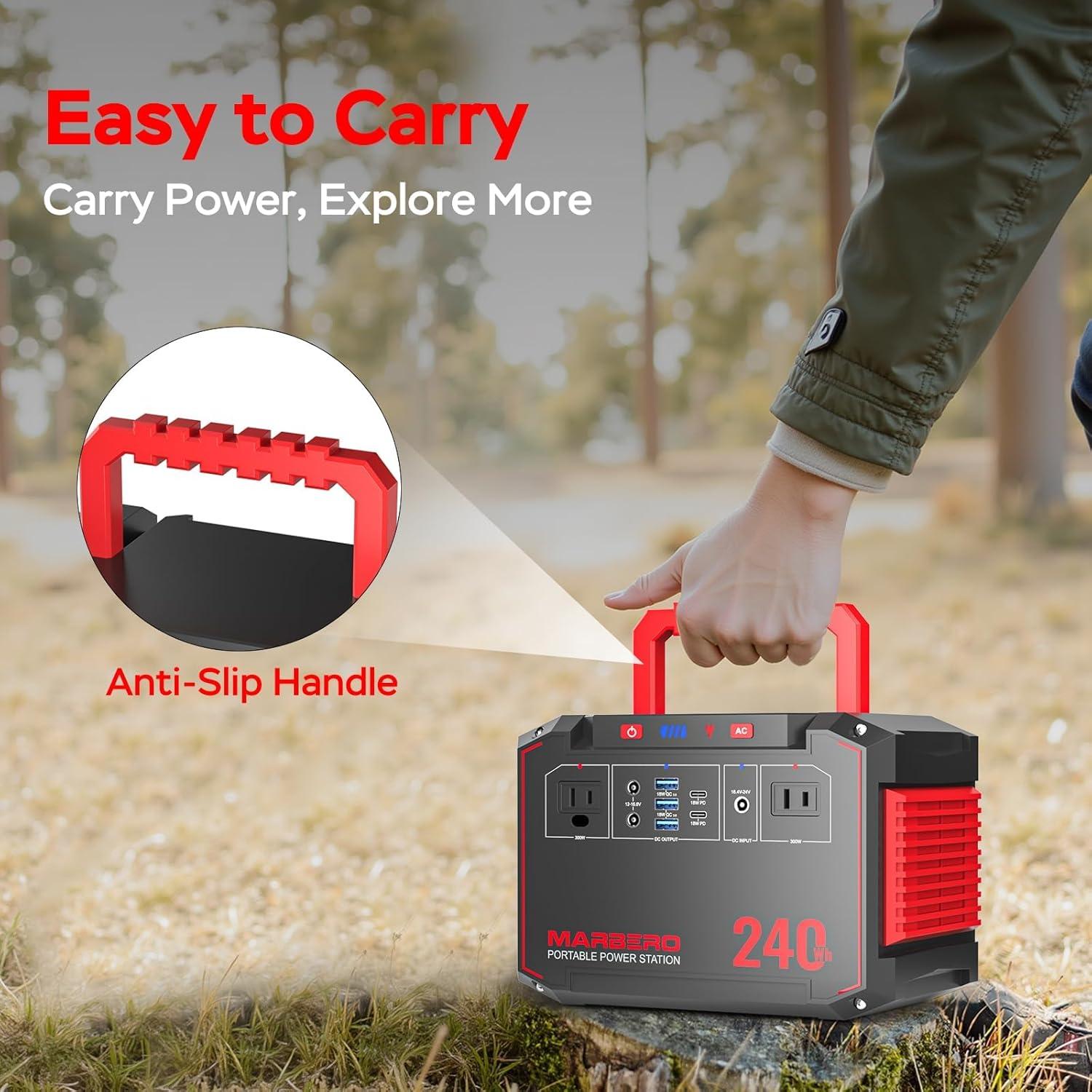 imageMARBERO Portable Power Station 240Wh 350W Peak Camping Portable Power Bank with AC Outlet 110V3USB A 2USB C 2AC2DC Solar Generator for Outdoor Travel Home Emergency HurricaneSolar GeneratorM638SL60