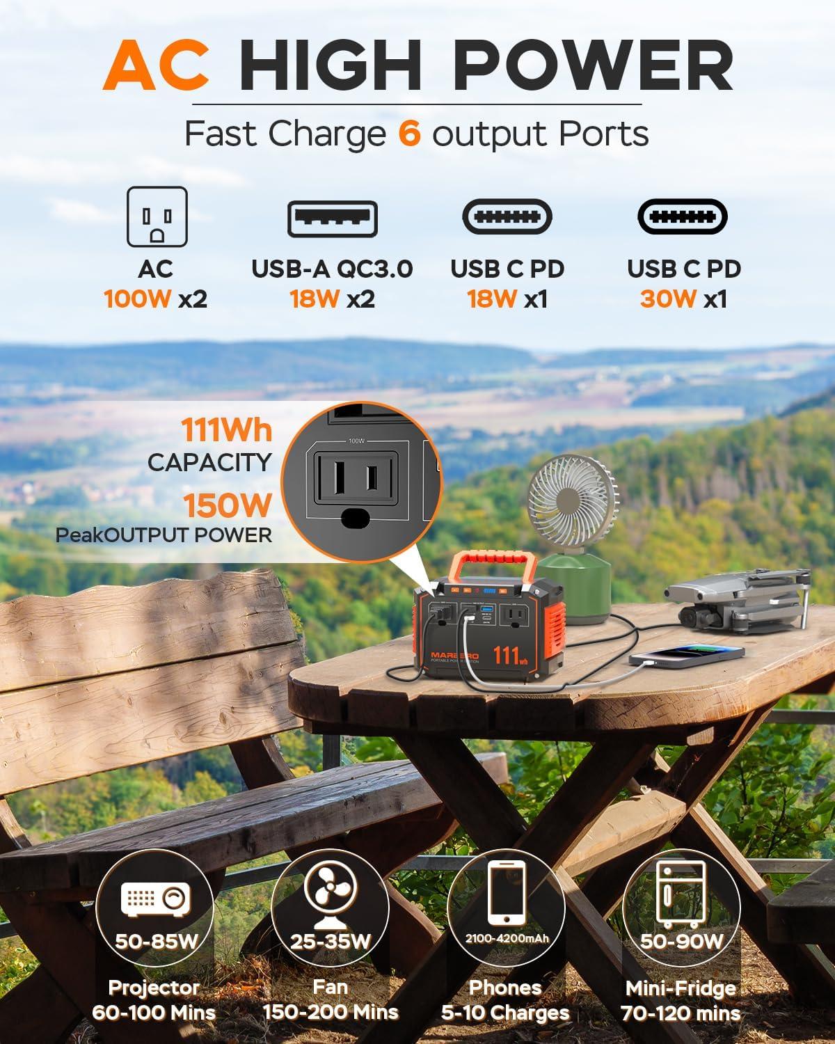 imageMARBERO Portable Power Station 240Wh 350W Peak Camping Portable Power Bank with AC Outlet 110V3USB A 2USB C 2AC2DC Solar Generator for Outdoor Travel Home Emergency HurricaneSolar GeneratorM138MAXSL30