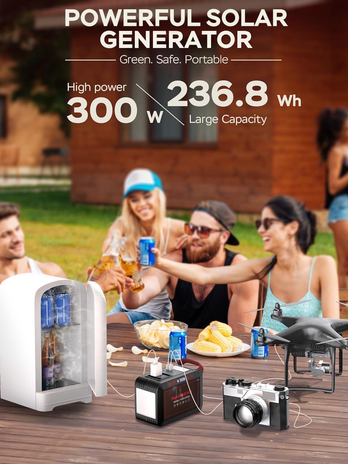 imageMARBERO Portable Power Station 88Wh Camping Lithium Battery Solar Generator Fast Charging with AC Outlet 120W Peak Power BankSolar Panel Optional for Home Backup Outdoor Emergency RV Van HuntingM823 237WH 300W