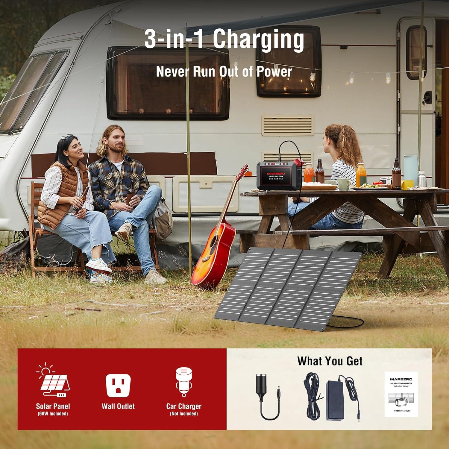 imageMARBERO Portable Power Station 88Wh Camping Lithium Battery Solar Generator Fast Charging with AC Outlet 120W Peak Power BankSolar Panel Optional for Home Backup Outdoor Emergency RV Van HuntingSOLAR GENERATOR M823 WITH 60W SOLAR