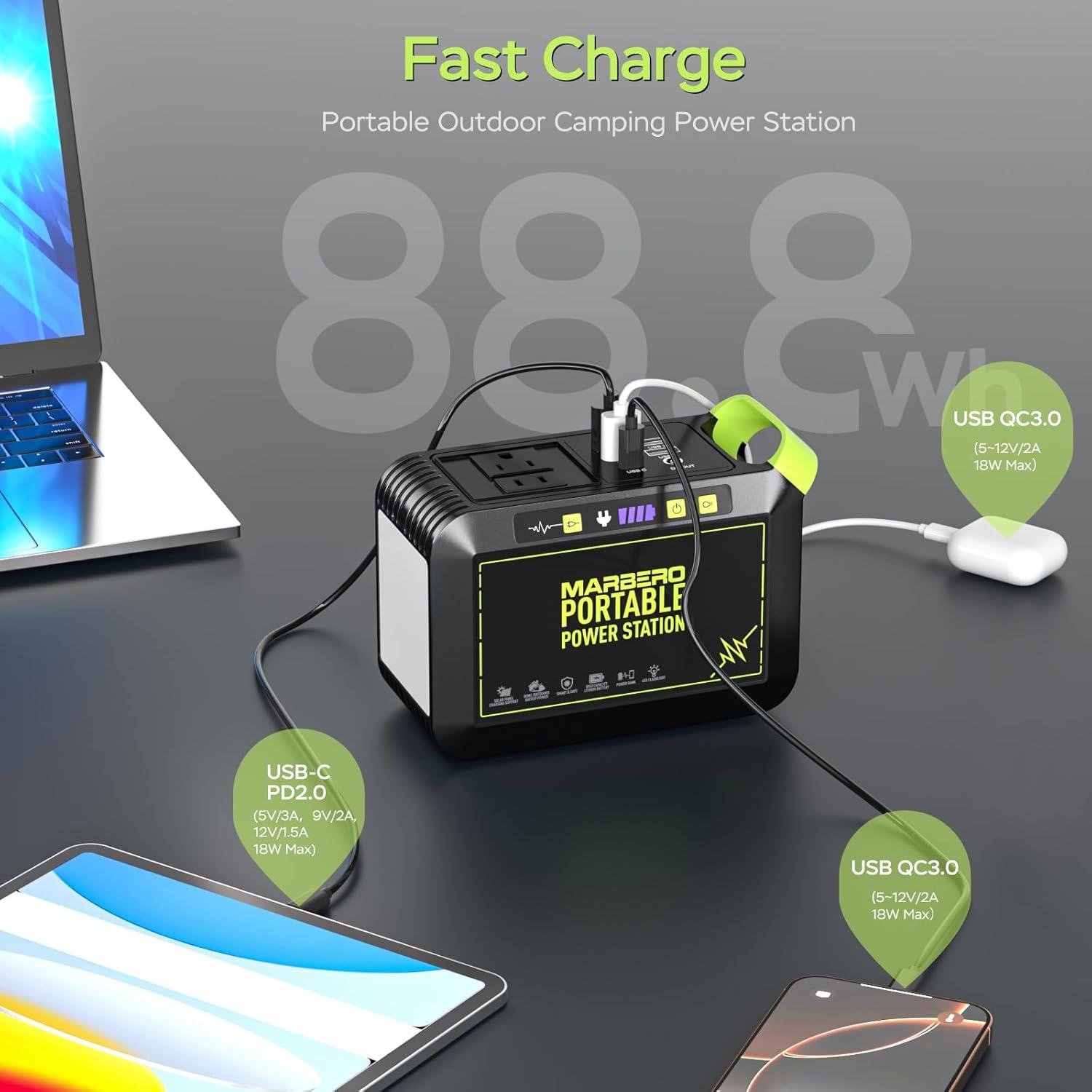 imageMARBERO Solar Generator 148Wh Portable Power Station with Solar Panel 40W Included Solar Power Bank with AC Outlet 200W Surge for Home Outages Camping Outdoor Adventure EmergencyGREEN SOLAR GENERATOR M82 WITH 25W PANEL