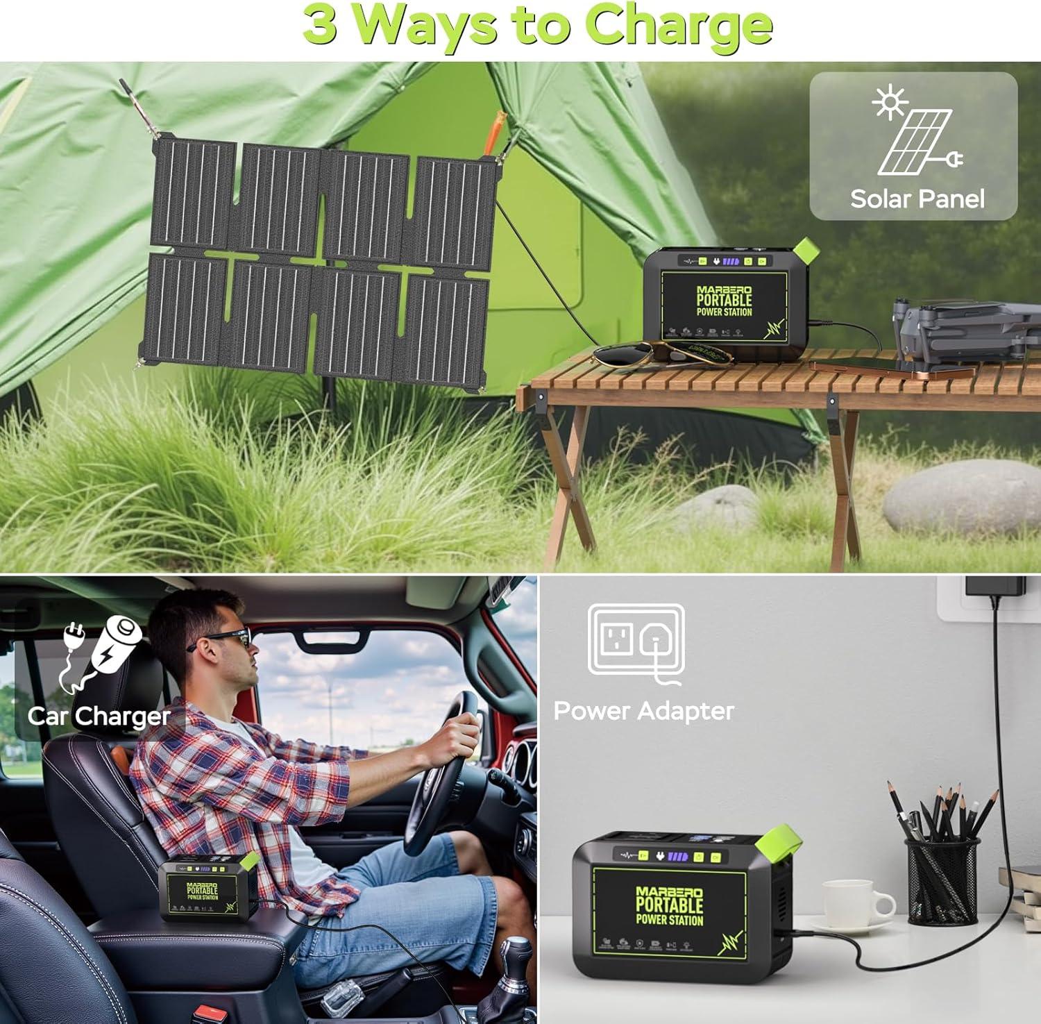 imageMARBERO Solar Generator 148Wh Portable Power Station with Solar Panel 40W Included Solar Power Bank with AC Outlet 200W Surge for Home Outages Camping Outdoor Adventure EmergencyGREEN SOLAR GENERATOR M82 WITH 25W PANEL