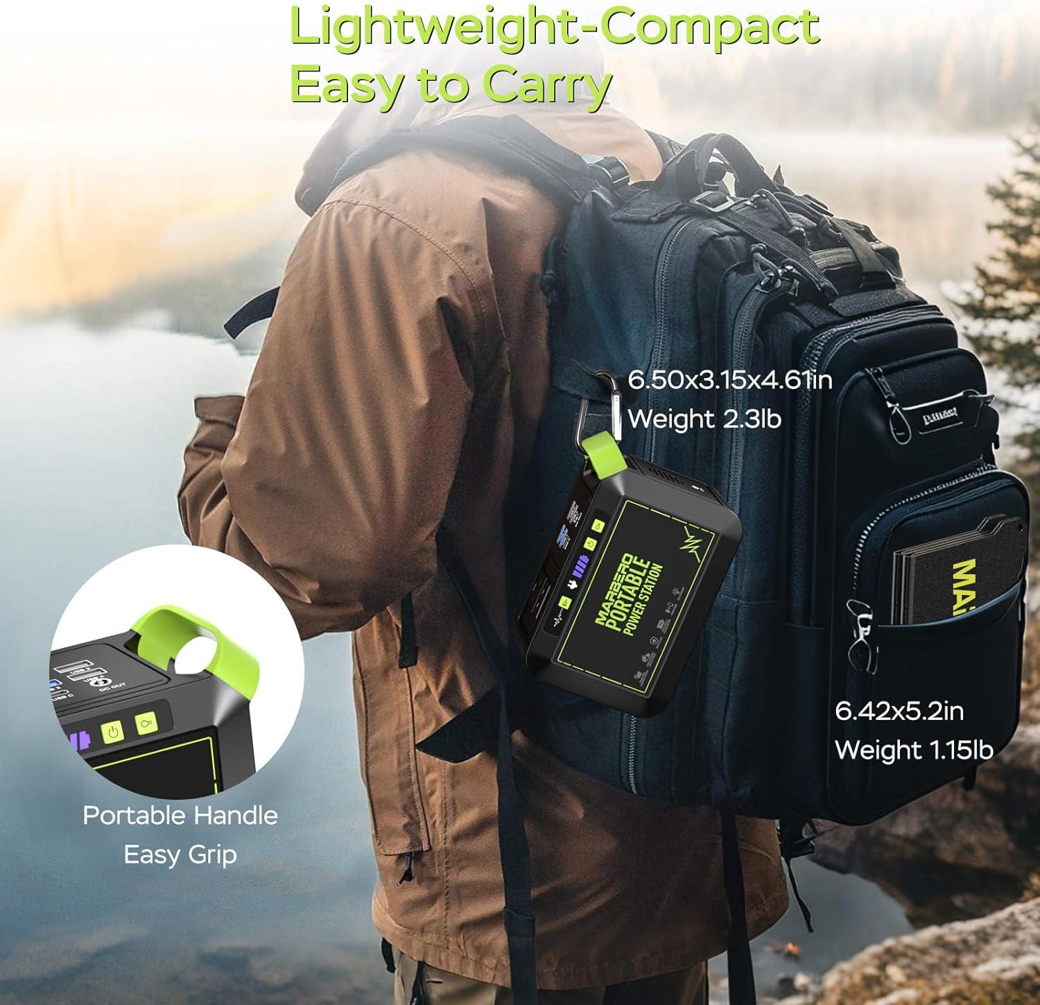 imageMARBERO Solar Generator 148Wh Portable Power Station with Solar Panel 40W Included Solar Power Bank with AC Outlet 200W Surge for Home Outages Camping Outdoor Adventure EmergencyGREEN SOLAR GENERATOR M82 WITH 25W PANEL