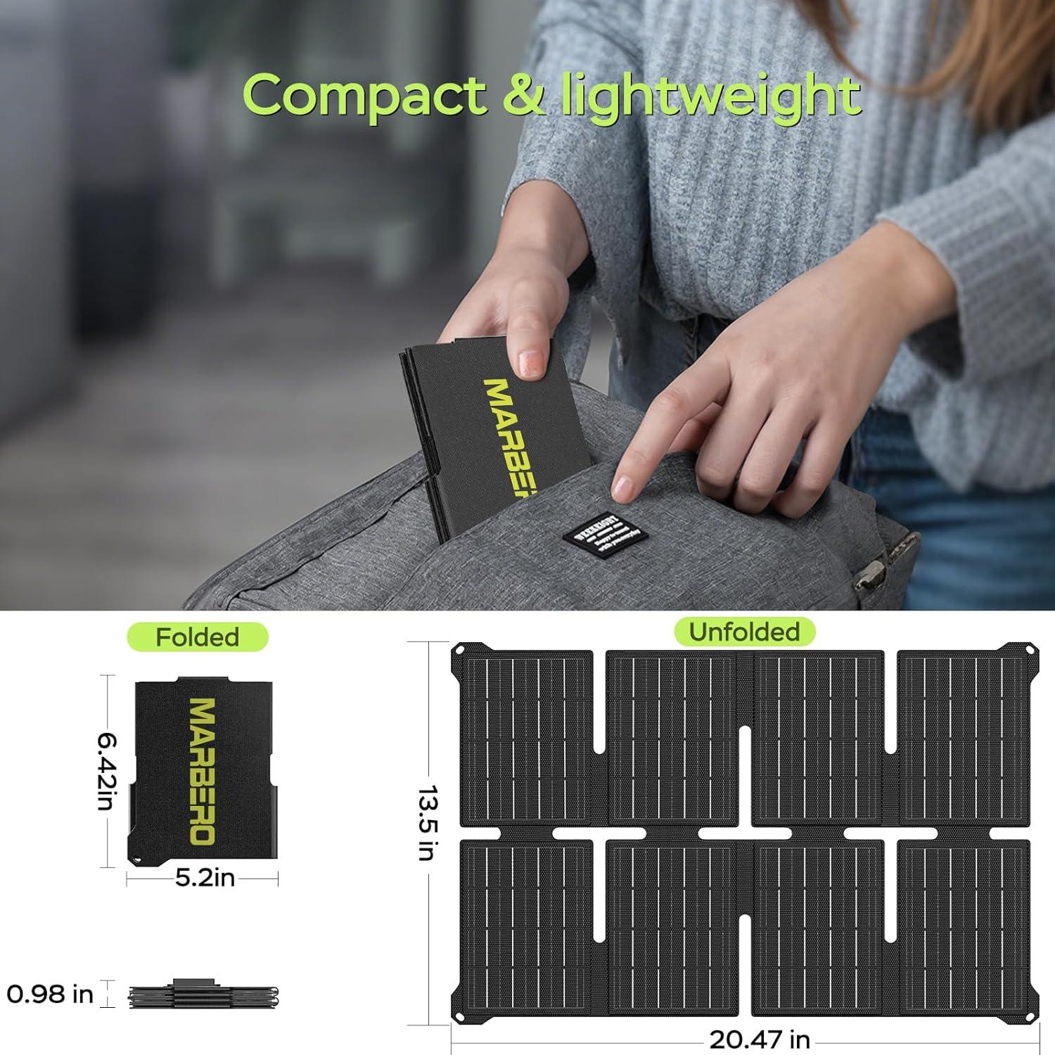 imageMARBERO Solar Generator 148Wh Portable Power Station with Solar Panel 40W Included Solar Power Bank with AC Outlet 200W Surge for Home Outages Camping Outdoor Adventure EmergencyGREEN SOLAR GENERATOR M82 WITH 25W PANEL