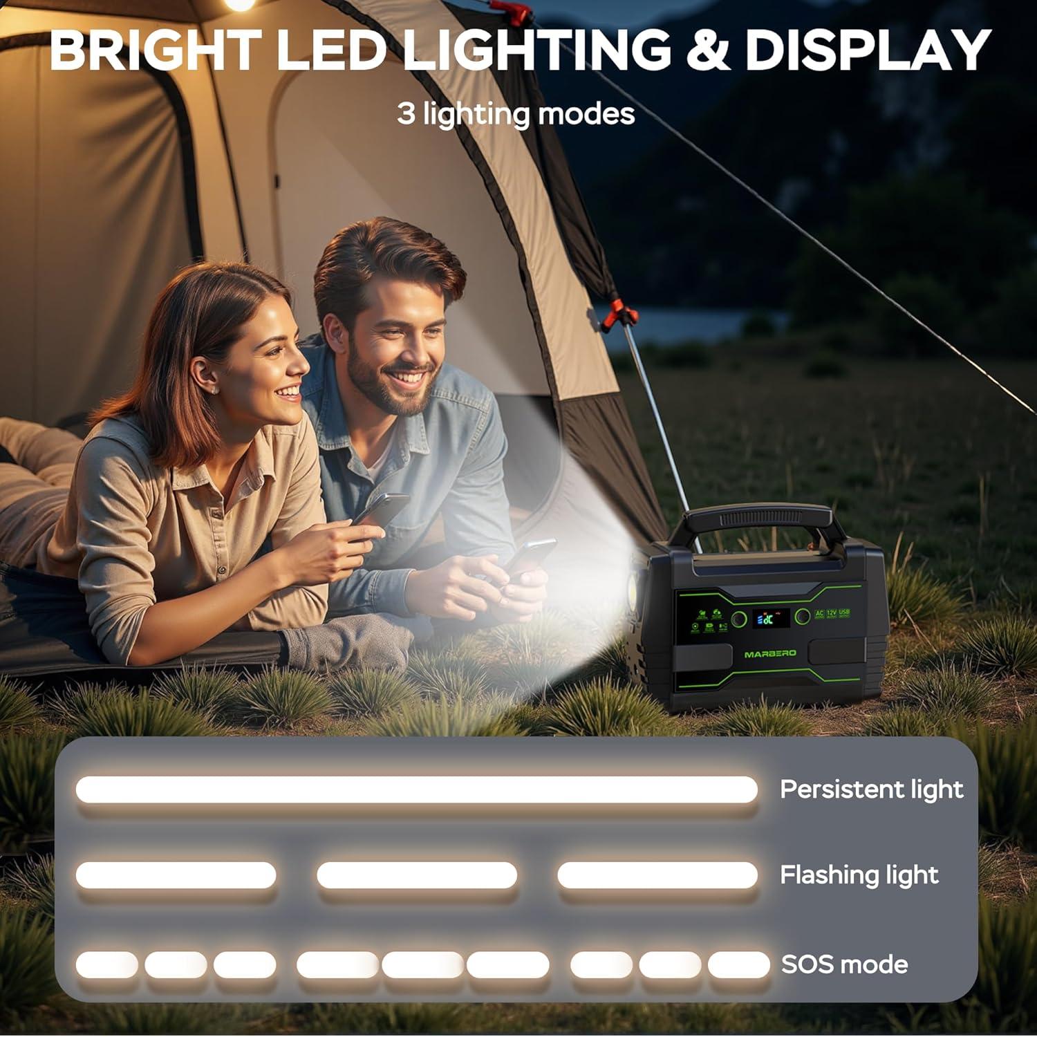 imageMARBERO Solar Powered Generator 155Wh with 30W Foldable Solar Panels 100W AC Output Lithium Battery Portable Power Station with AC DC and USB Outputs for Camping Emergency Home Backup Blackout HikingM155 SL30