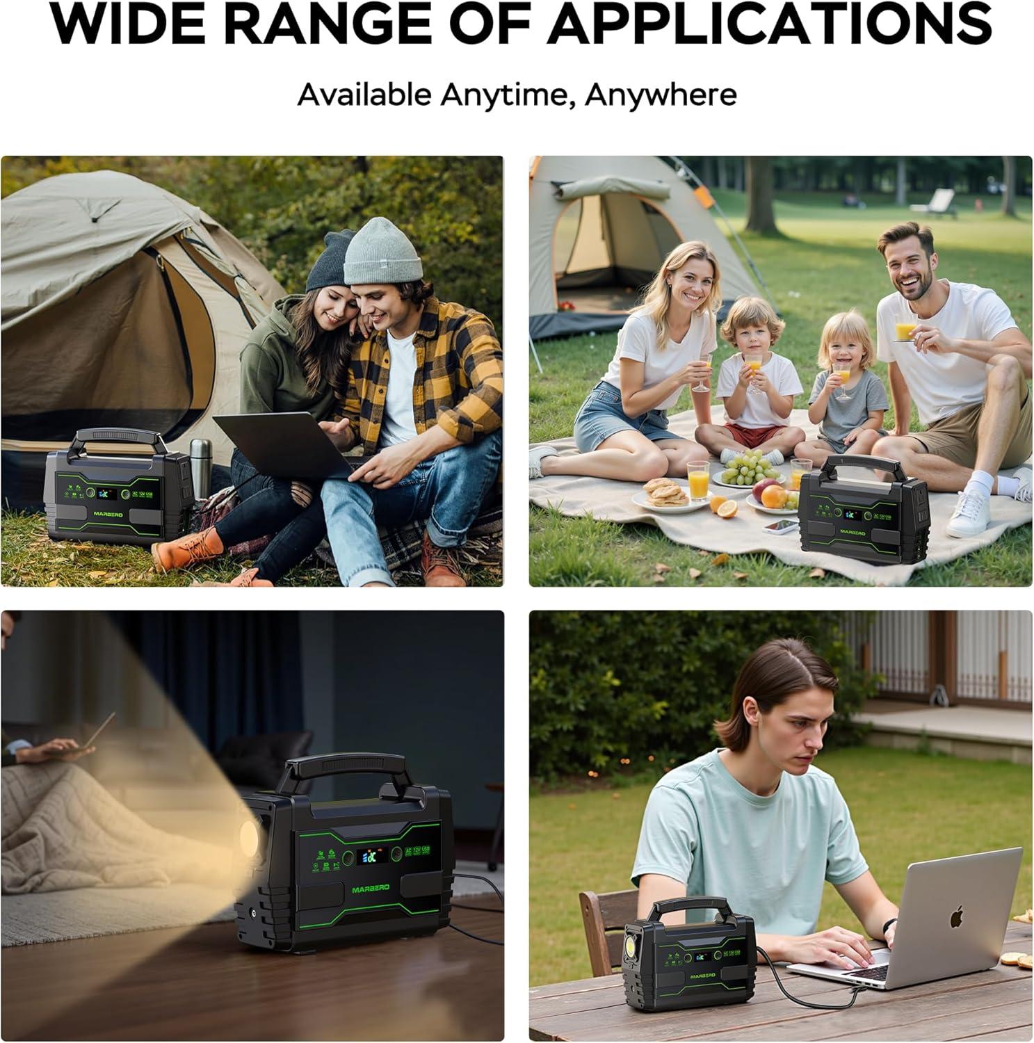 imageMARBERO Solar Powered Generator 155Wh with 30W Foldable Solar Panels 100W AC Output Lithium Battery Portable Power Station with AC DC and USB Outputs for Camping Emergency Home Backup Blackout HikingM155
