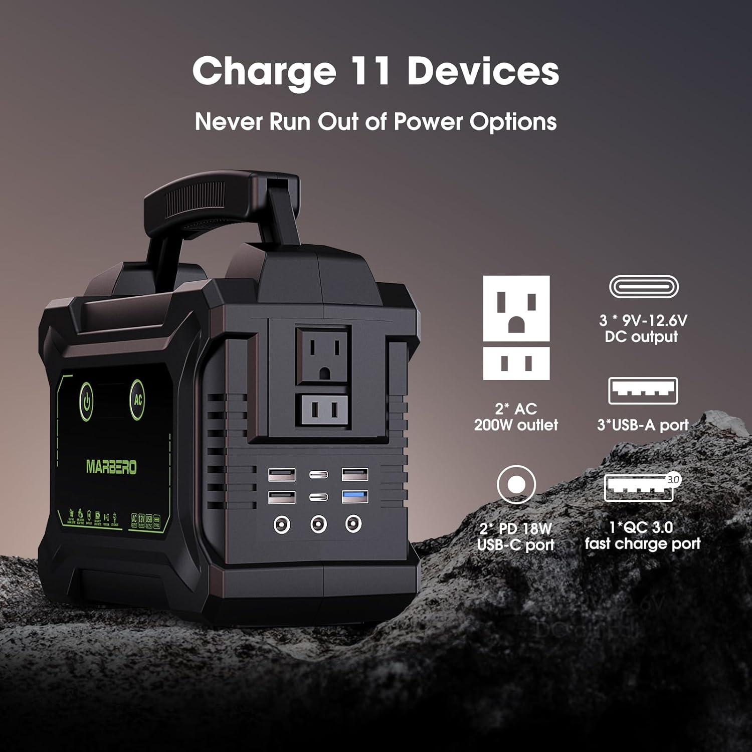 imageMARBERO Solar Powered Generator 155Wh with 30W Foldable Solar Panels 100W AC Output Lithium Battery Portable Power Station with AC DC and USB Outputs for Camping Emergency Home Backup Blackout HikingM220 SL40