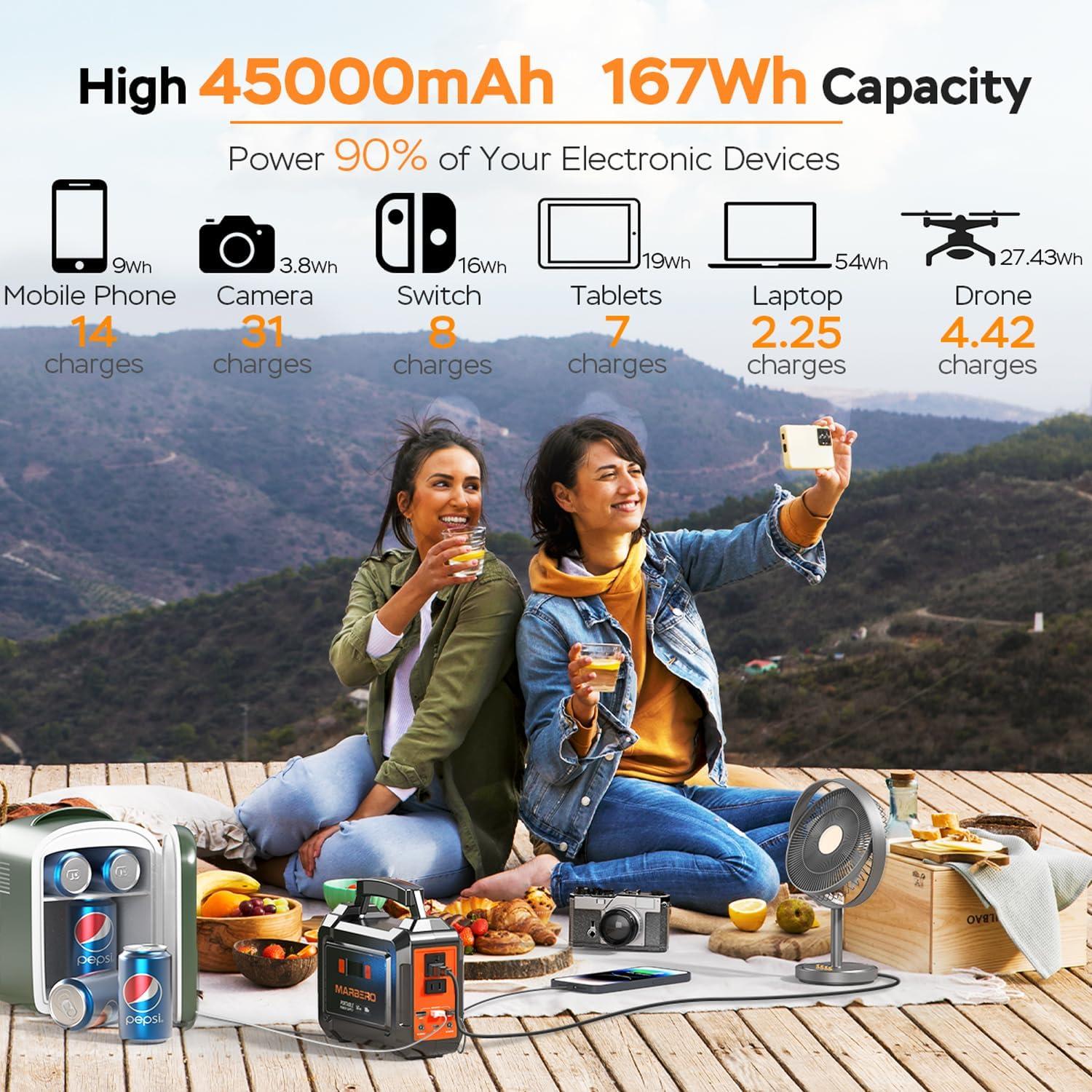 imagePortable Power Station 100W MARBERO Camping Solar Generator 167Wh Power Bank with AC Outlet 110V with MultiOutput LED Flashlights for CPAP Home Camping Hurricane Emergency