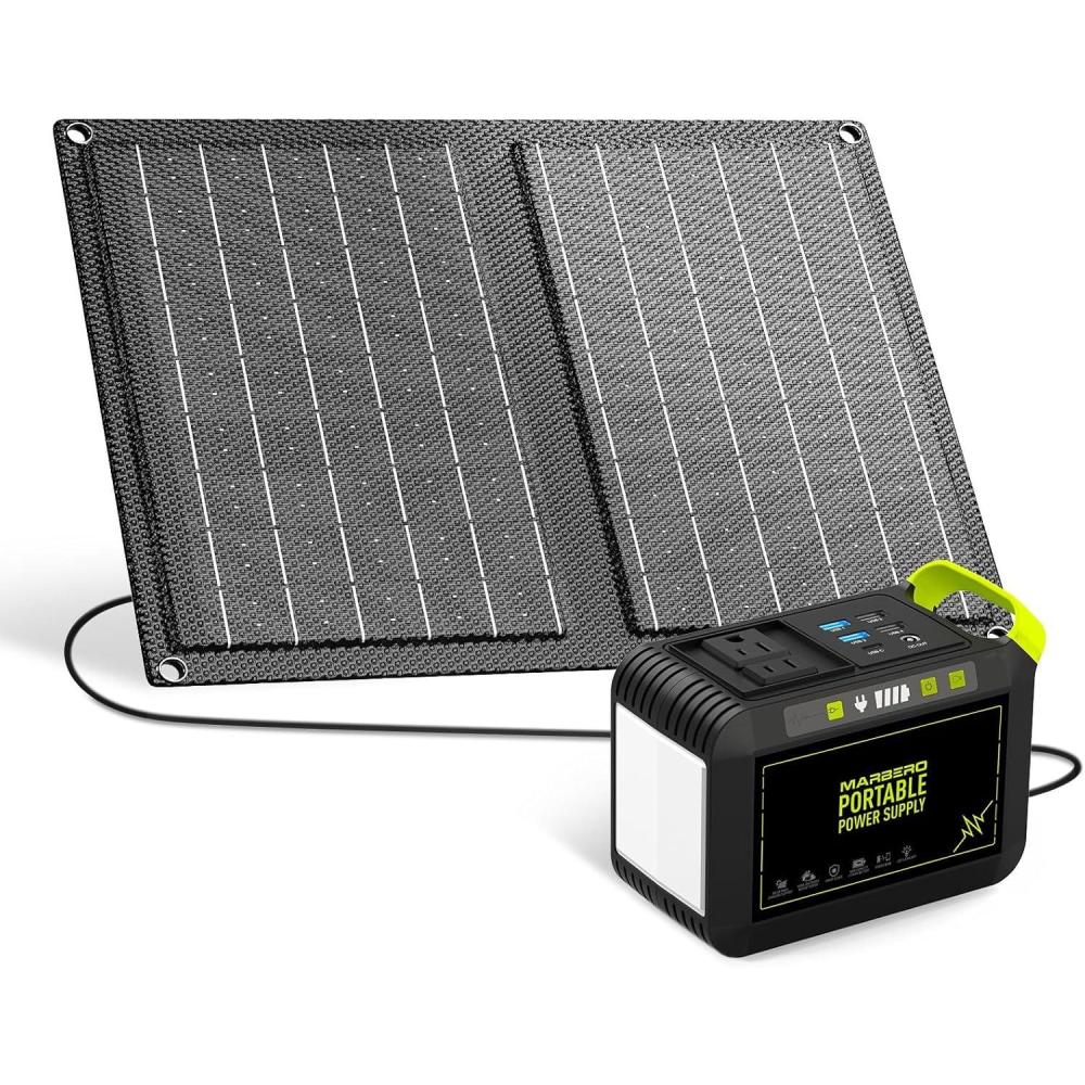 imageMARBERO 200W Portable Power Station 148Wh Camping Solar Generator Laptop Power Bank with AC Outlet 110V DC USB QC30 LED Flashlights for CPAP Home Outdoor Trip Emergency BackupSOLAR GENERATOR M82 WITH 21W SOLAR