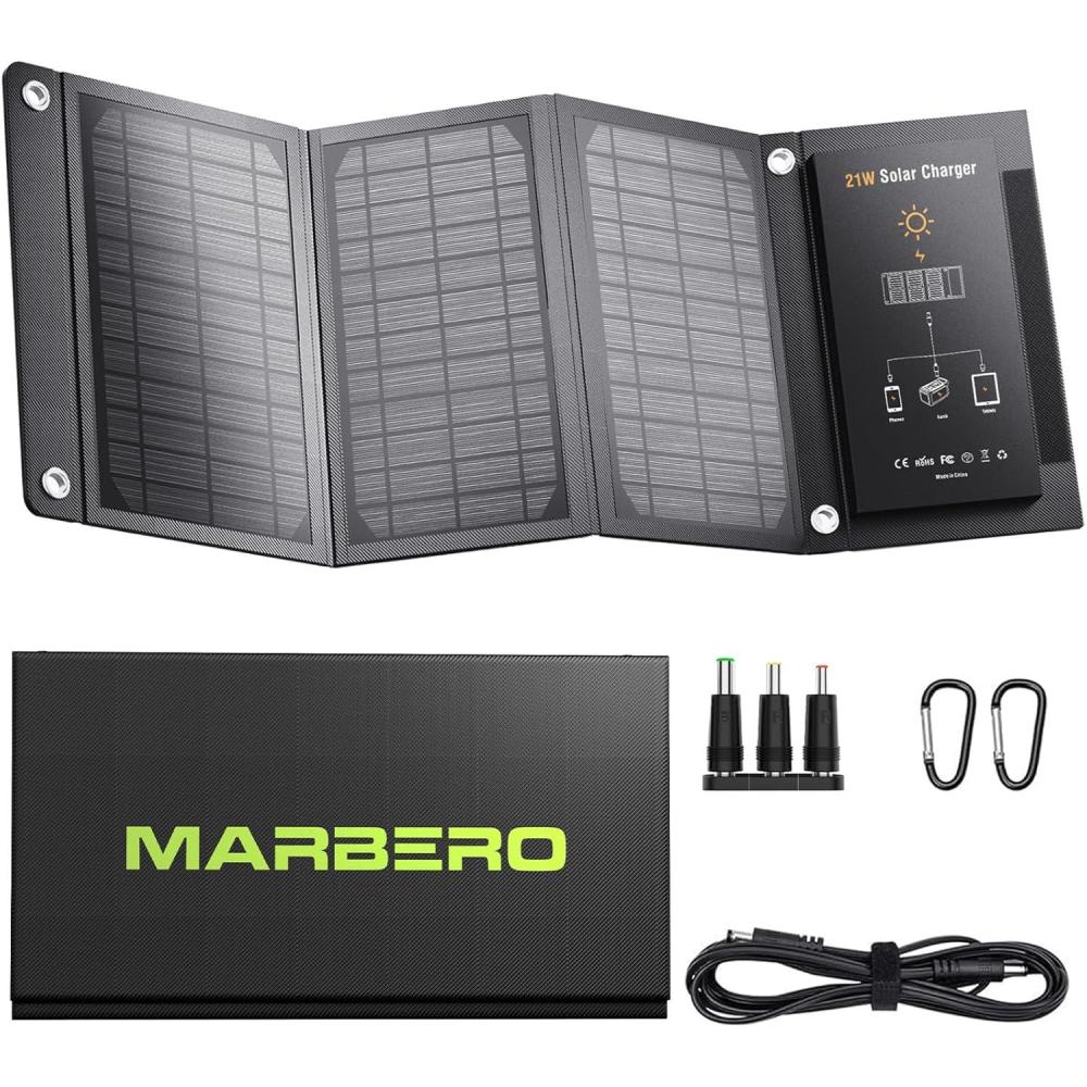 imageMARBERO 21W Portable Solar Panel Foldable Solar Panel Charger IP65 Waterproof Solar Panels 23 High Efficiency Fast Charger USB Ports ampamp DC 18V Output for Camping Outdoor Travel Emergency Cloudy21W 11 x 6 x 13