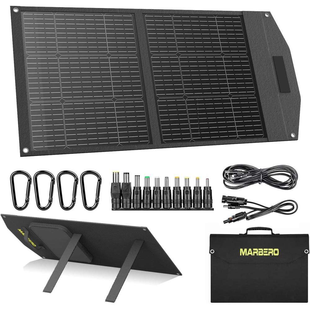 imageMARBERO 21W Portable Solar Panel Foldable Solar Panel Charger IP65 Waterproof Solar Panels 23 High Efficiency Fast Charger USB Ports ampamp DC 18V Output for Camping Outdoor Travel Emergency Cloudy100W 20 x 23 x 18