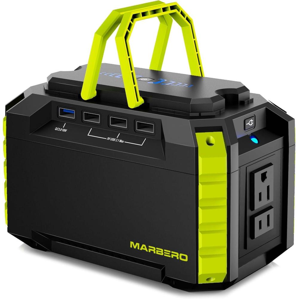 imageMARBERO Portable Power Station 150Wh Camping Solar Generator Laptop Charger Power Bank with AC Outlet 110V 150W Peak with 4USB 4DC Ports LED Flashlights for CPAP Home Camping Hurricane EmergencyM270 150WH 100W