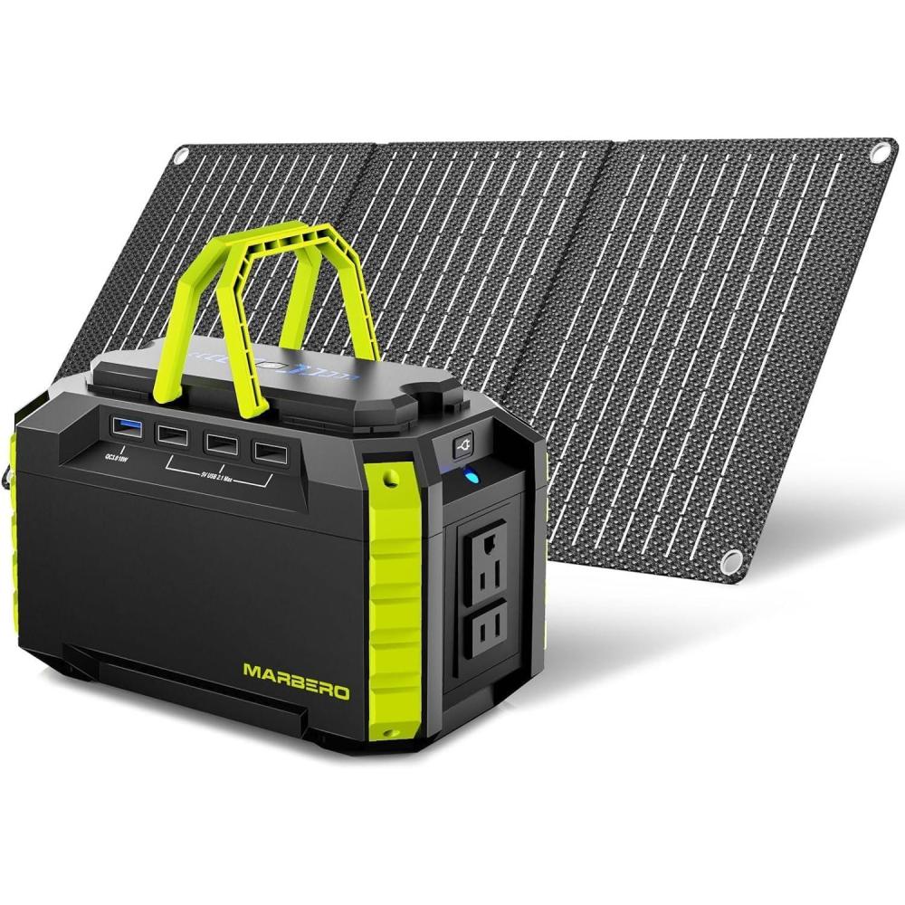 imageMARBERO Portable Power Station 150Wh Camping Solar Generator Laptop Charger Power Bank with AC Outlet 110V 150W Peak with 4USB 4DC Ports LED Flashlights for CPAP Home Camping Hurricane EmergencySOLAR GENERATOR M270 WITH 30W SOLAR