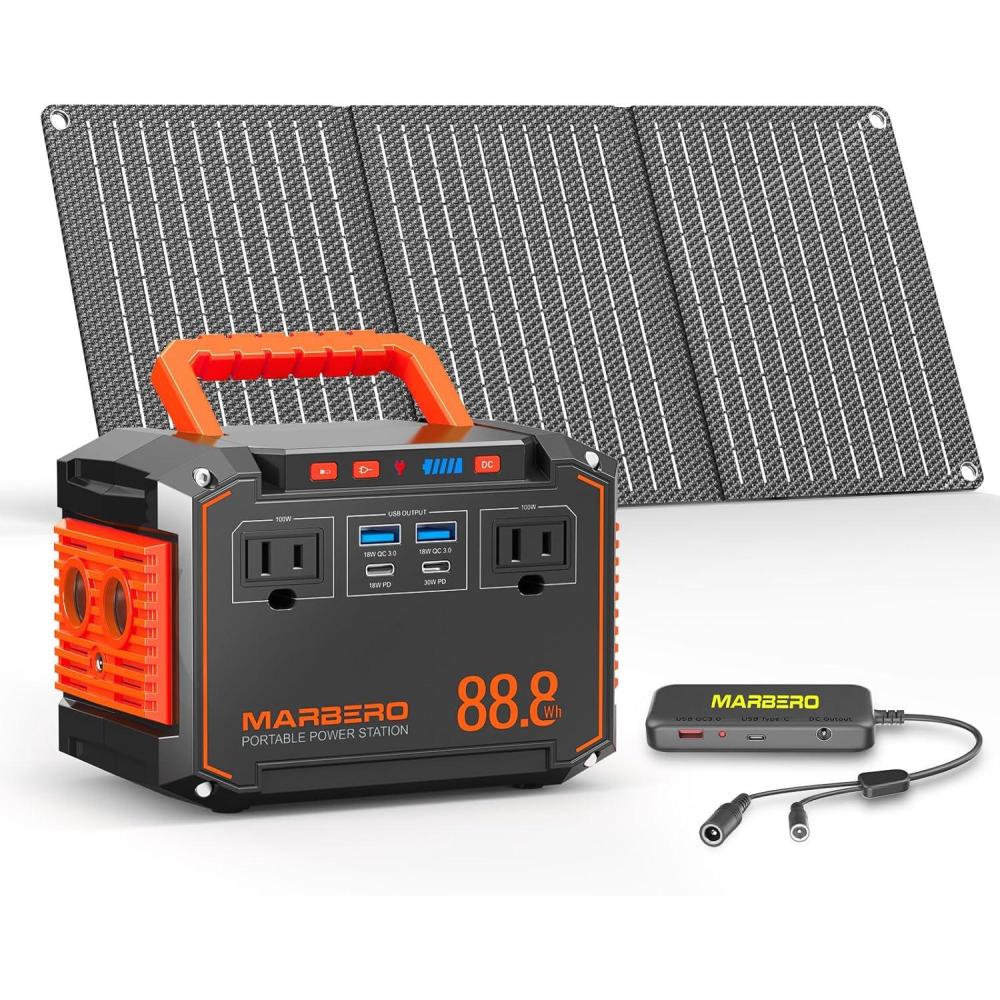 imageMARBERO Portable Power Station 240Wh 350W Peak Camping Portable Power Bank with AC Outlet 110V3USB A 2USB C 2AC2DC Solar Generator for Outdoor Travel Home Emergency HurricaneSolar GeneratorM138SL30 WITH CONNECTOR