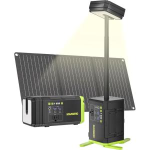 imageMARBERO 118Wh Portable Power Station with Telescopic Camping Lights for Camping Hiking 32000mAh 160W Max Power Bank with AC Outlet USB DC Output Solar Generator with Telecoping Light EmergencySOLAR GENERATOR PL100 WITH 30W SOLAR