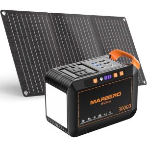 imageMARBERO 200W Portable Power Station 148Wh Camping Solar Generator Laptop Power Bank with AC Outlet 110V DC USB QC30 LED Flashlights for CPAP Home Outdoor Trip Emergency BackupSOLAR GENERATOR M82 MAX WITH 30W SOLAR