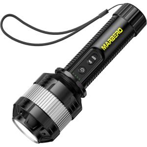 imageMARBERO Rechargeable Flashlight High Lumens with 4000mAh Battery Focused Beam Super Bright LED Small Powerful Flashlight 3 Modes Tactical Compact Portable Flashlight for Camping Hiking Emergency Home
