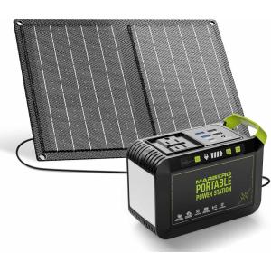 imageMARBERO Solar Generator 148Wh Portable Power Station with Solar Panel 40W Included Solar Power Bank with AC Outlet 200W Surge for Home Outages Camping Outdoor Adventure EmergencyGREEN SOLAR GENERATOR M82 WITH 21W PANEL