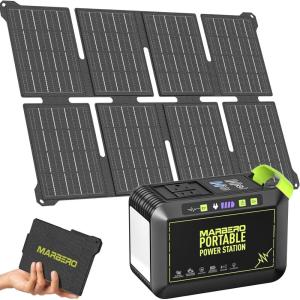 imageMARBERO Solar Generator 148Wh Portable Power Station with Solar Panel 40W Included Solar Power Bank with AC Outlet 200W Surge for Home Outages Camping Outdoor Adventure EmergencyGREEN SOLAR GENERATOR M82 WITH 25W PANEL