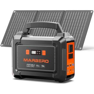 imageMARBERO Solar Generator 167Wh Camping Portable Power Station 200W Peak with Foldable Solar Panels 30W with AC Outlet 110V MultiPort LED Flashlights for CPAP Home Camping Hurricane Emergency