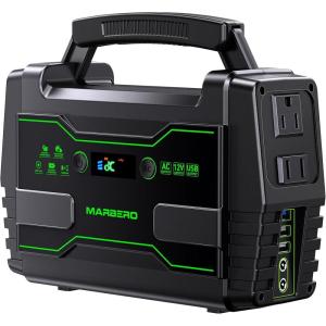 imageMARBERO Solar Powered Generator 155Wh with 30W Foldable Solar Panels 100W AC Output Lithium Battery Portable Power Station with AC DC and USB Outputs for Camping Emergency Home Backup Blackout HikingM155