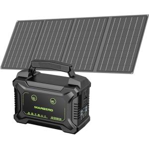 imageMARBERO Solar Powered Generator 155Wh with 30W Foldable Solar Panels 100W AC Output Lithium Battery Portable Power Station with AC DC and USB Outputs for Camping Emergency Home Backup Blackout HikingM220 SL40
