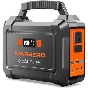 imagePortable Power Station 100W MARBERO Camping Solar Generator 167Wh Power Bank with AC Outlet 110V with MultiOutput LED Flashlights for CPAP Home Camping Hurricane Emergency
