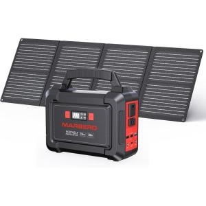 imageMARBERO Solar Generator 296Wh Portable Power Station with Solar Panel 60W Included Power Bank with AC Outlets 300W Pure Sine Wave with Foldable Panel Set for Camping Home Outdoor EmergencyM188 WITH 60W SOLAR PANEL