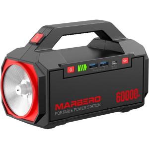 imageMARBERO Power Bank 60000mAh Portable Power Station 222Wh with 60W PD Fast Charge ampamp LED Light for Home Backup Outdoor Camping RV Travel and Emergency Power SupplyPL60DXDC222Wh