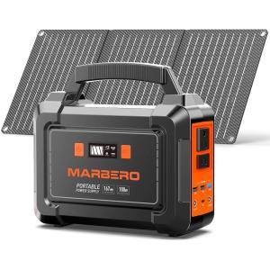 imageMARBERO Solar Generator 167Wh Camping Portable Power Station 200W Peak with Foldable Solar Panels 30W with AC Outlet 110V MultiPort LED Flashlights for CPAP Home Camping Hurricane EmergencyM168 SL30
