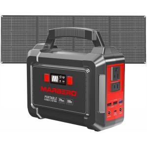 imageMARBERO Solar Generator 167Wh Camping Portable Power Station 200W Peak with Foldable Solar Panels 30W with AC Outlet 110V MultiPort LED Flashlights for CPAP Home Camping Hurricane EmergencyM188 SL60