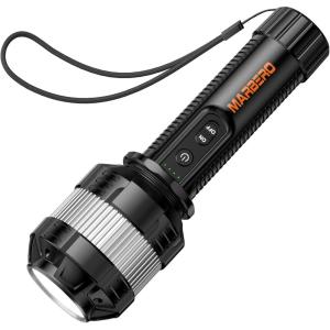 imageMARBERO 3 Modes Rechargeable LED Flashlight 4000mAh High Brightness Focused Beam Tactical Light Waterproof Portable Compact Flashlight for Hiking Camping Emergency Home Use